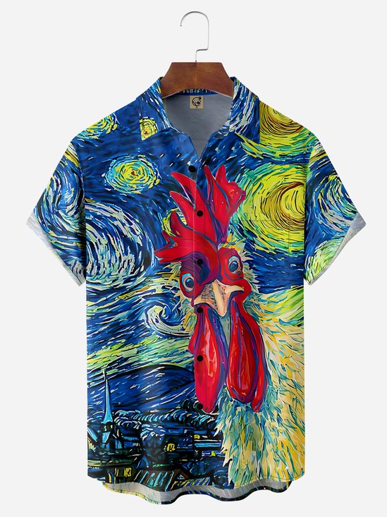 Hardaddy Rooster Chest Pocket Short Sleeve Casual Shirt
