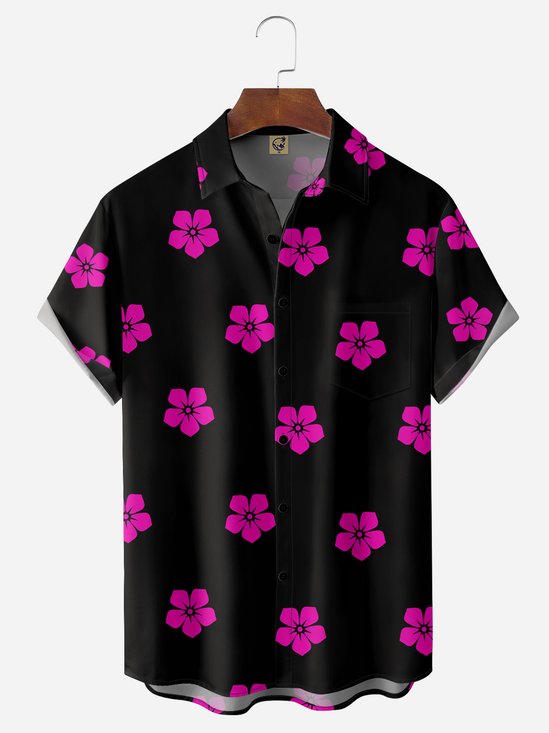 Floral Chest Pocket Short Sleeve Hawaiian Shirt
