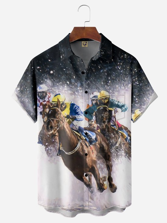 Hardaddy Horse Racing Chest Pocket Short Sleeve Shirt
