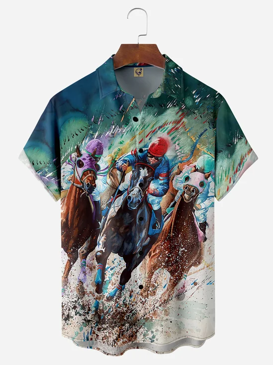 Hardaddy Mens Kentucky Derby Attire Horse Racing Chest Pocket Short Sleeve Shirt