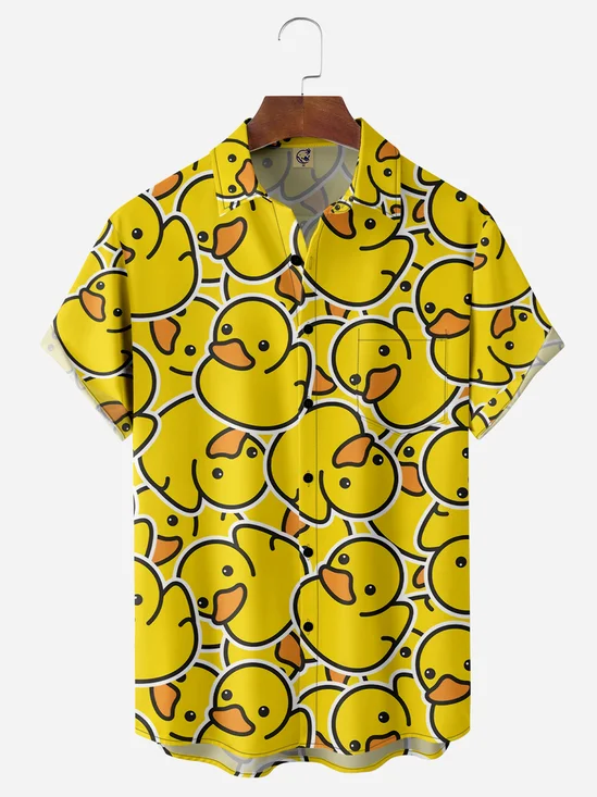 Hardaddy Yellow Duck Chest Pocket Short Sleeves Casual Shirt