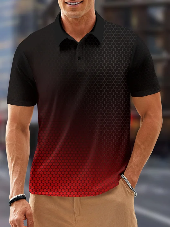 Hardaddy Gradient Color Button Short Sleeve Polo Shirt