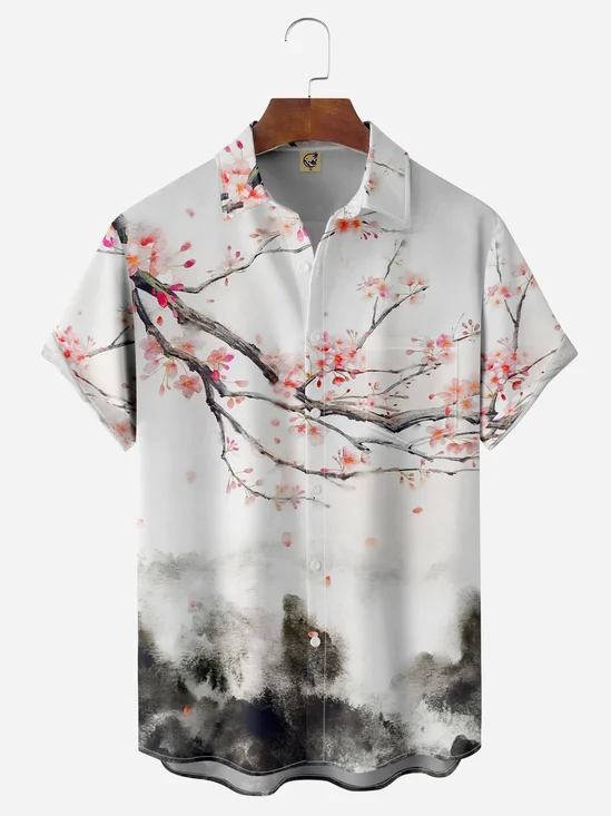 Cherry Blossoms Chest Pocket Short Sleeve Shirt