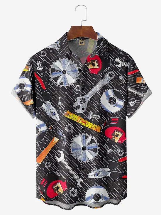 Repair Tools Chest Pocket Short Sleeve Casual Shirt