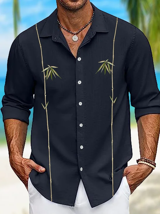 Hardaddy Cotton Bamboo Embroidered Long Sleeve Casual Shirt