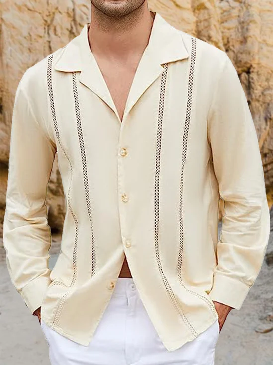 Hardaddy Cotton Plain Long Sleeve Casual  Guayabera Shirt