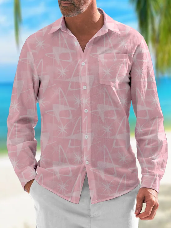 Hardaddy Mid-century Geometry Chest Pocket Long Sleeve Casual Shirt