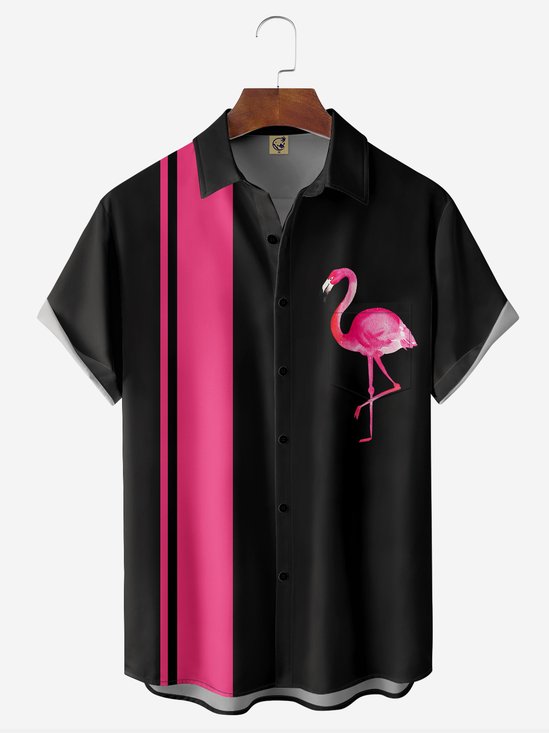 Hardaddy Flamingo Chest Pocket Short Sleeve Bowling Shirt