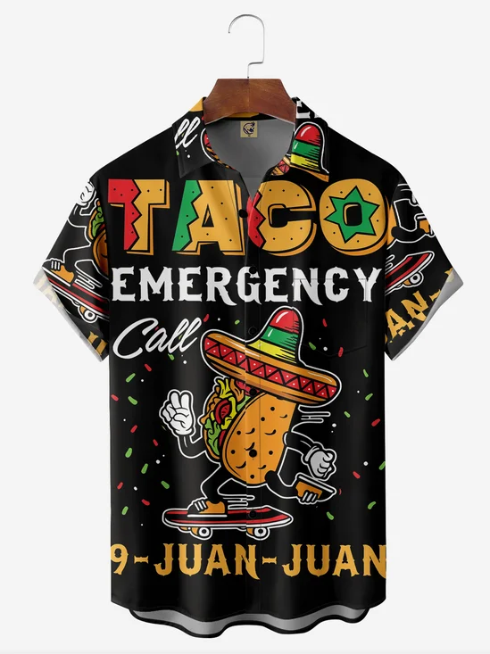 Hardaddy Mexican Taco Cinco de Mayo Chest Pocket Short Sleeve Casual Shirt