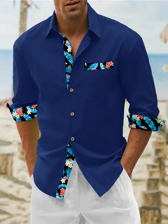 Hardaddy Cotton Contrast Floral Long Sleeve Casual Shirt