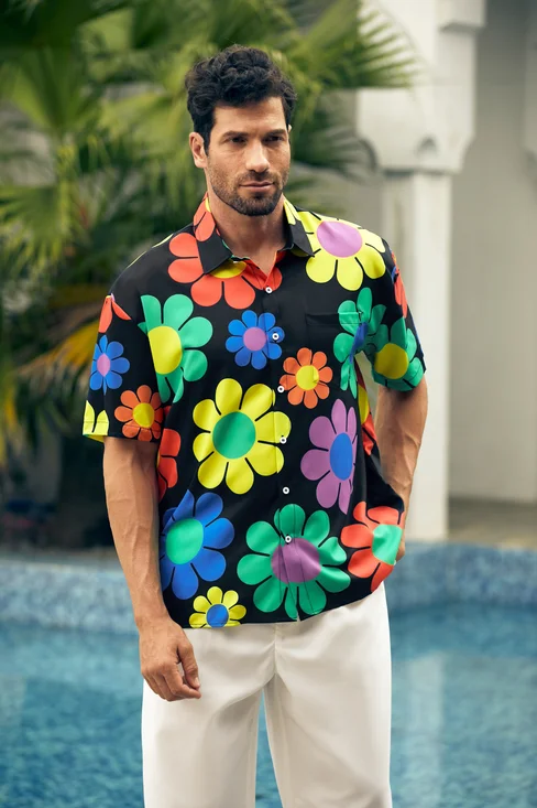 Hardaddy Flowers Chest Pocket Short Sleeve Hawaiian Shirt
