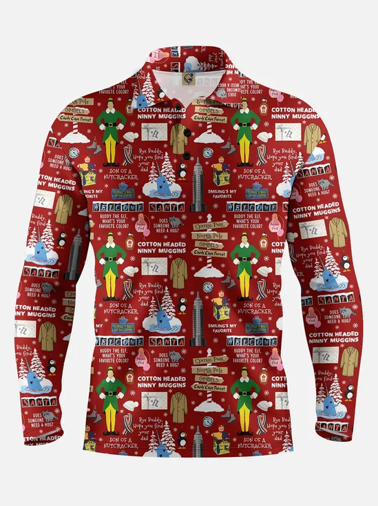 Christmas Letters Long Sleeve Hawaiian Polo Shirt