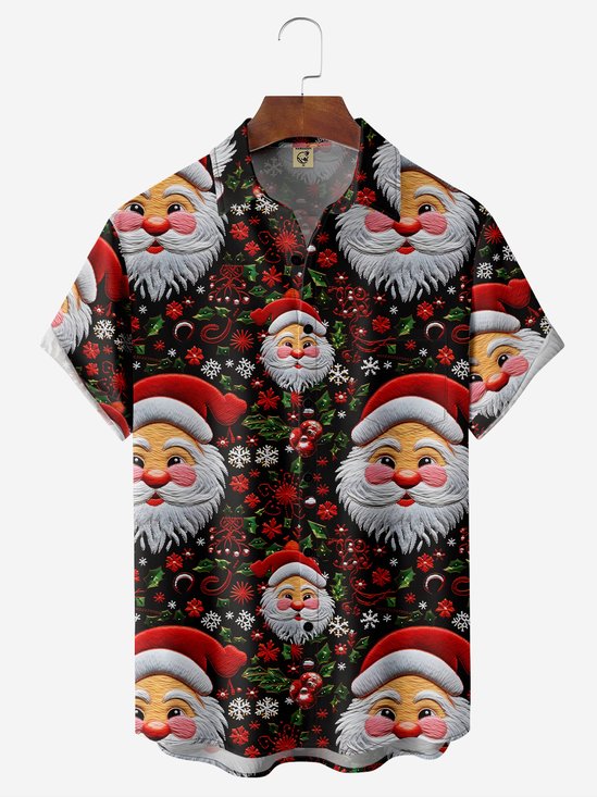 Santa Claus Chest Pocket Short Sleeve Casual Shirt