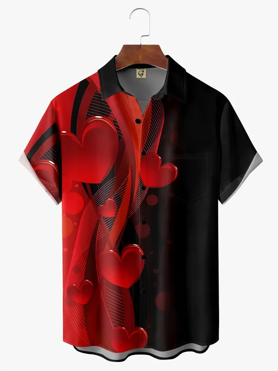 Hardaddy Valentine Day Shirts For Men Valentine's Day Chest Pocket Short Sleeve Casual Shirt