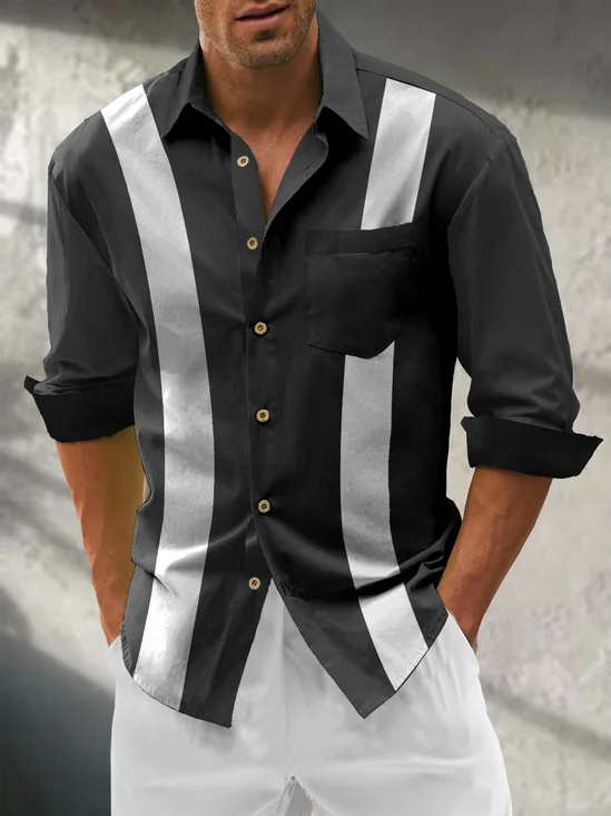 Hardaddy Cotton Plain Chest Pocket Long Sleeve Bowling Shirt