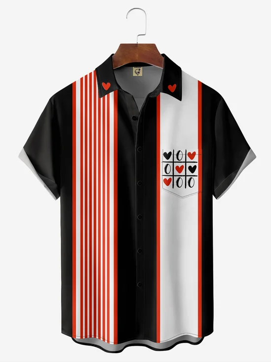 Hardaddy Valentine Heart Chest Pocket Short Sleeve Bowling Shirt