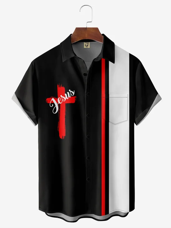 Easter Cross Chest Pocket Short Sleeve Shirt
