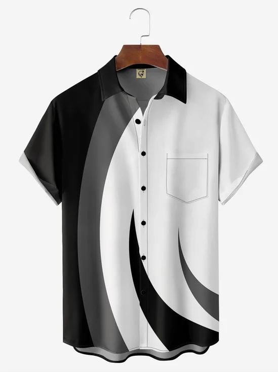 Hardaddy Geometric Contrast Chest Pocket Short Sleeve Shirt