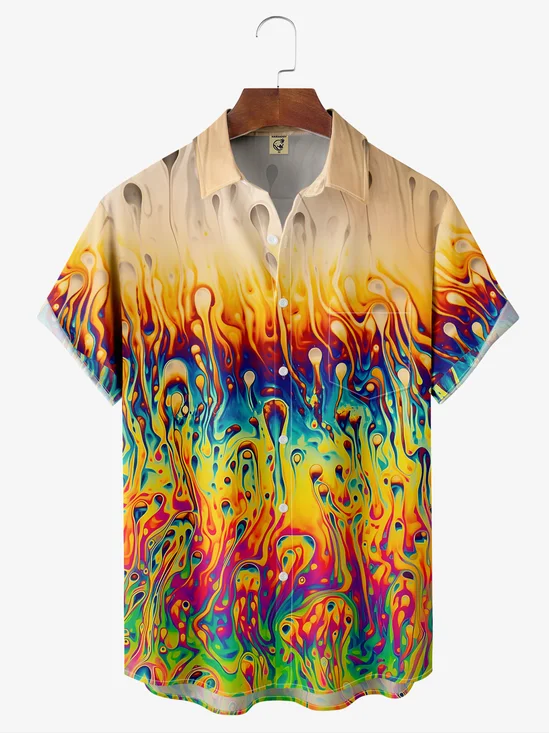 Hardaddy Moisture-Geometric Gradient Chest Pocket Short Sleeve Casual Neon Party Boob Shirt For Men