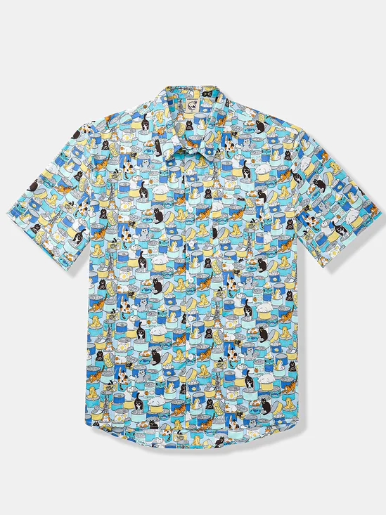 Hardaddy Cotton Cat Chest Pocket Short Sleeve Casual Shirt