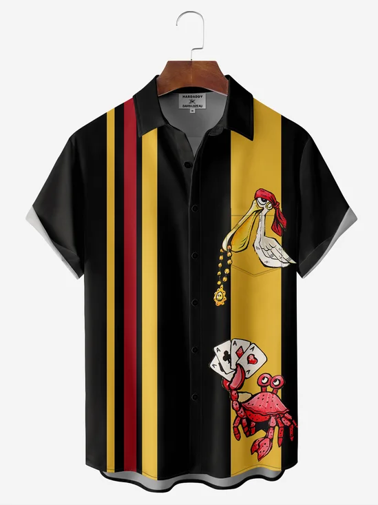 Pelican Captain&Poker Crab Bowling Shirt By David Lozeau