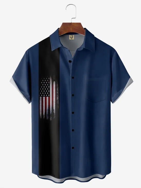 Hardaddy Men's American Flag Print Casual Breathable Hawaiian Short Sleeve Shirt