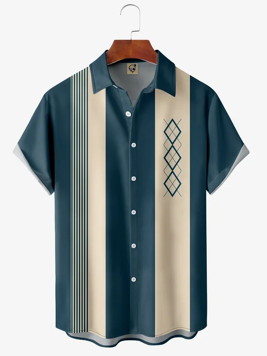 Hardaddy Men's Geometric Print Wrinkle Resistant Moisture Wicking Fabric Lapel Short Sleeve Hawaiian Shirt