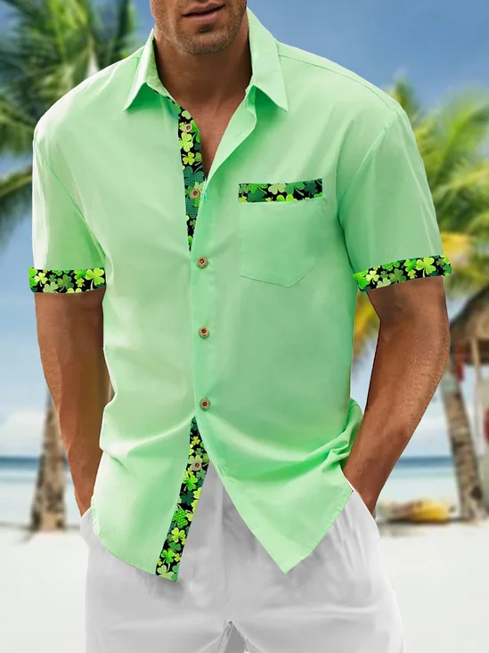 Hardaddy Cotton Patchwork Clover Print Casual Shirt