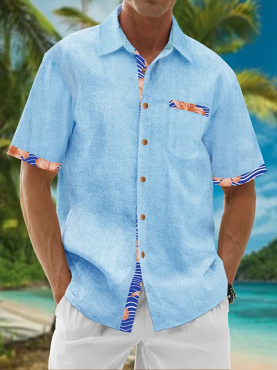 Hardaddy Cotton Patchwork Plant Casual Shirt