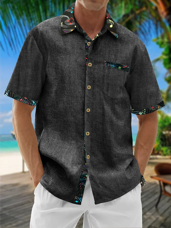 Hardaddy Cotton Patchwork Music Casual Shirt