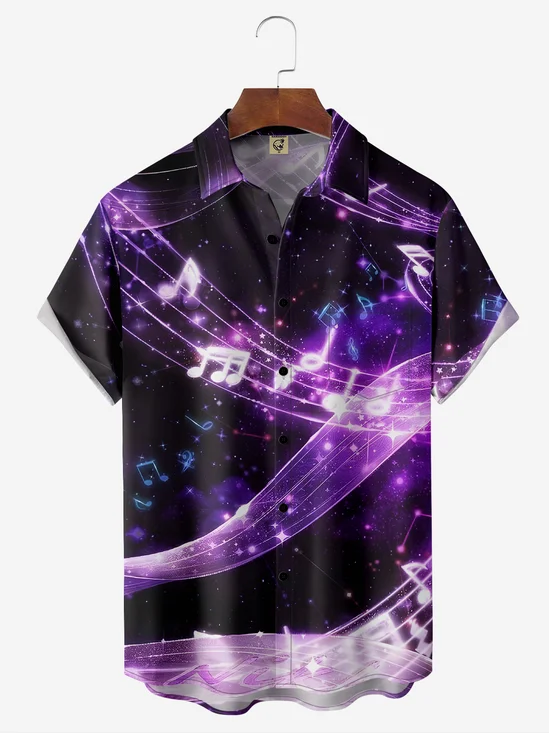 Moisture-wicking Music Notes Chest Pocket Hawaiian Shirt