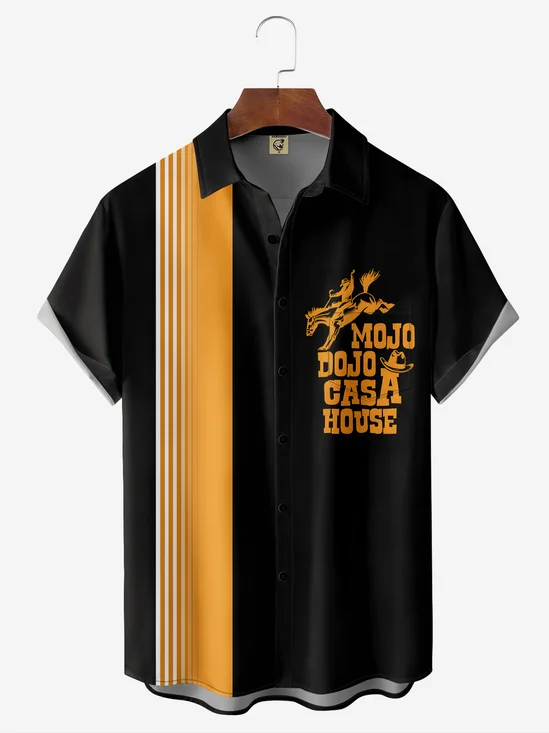 Men's Kentucky Derby Attire Moisture-wicking Horse Racing Chest Pocket Bowling Shirt