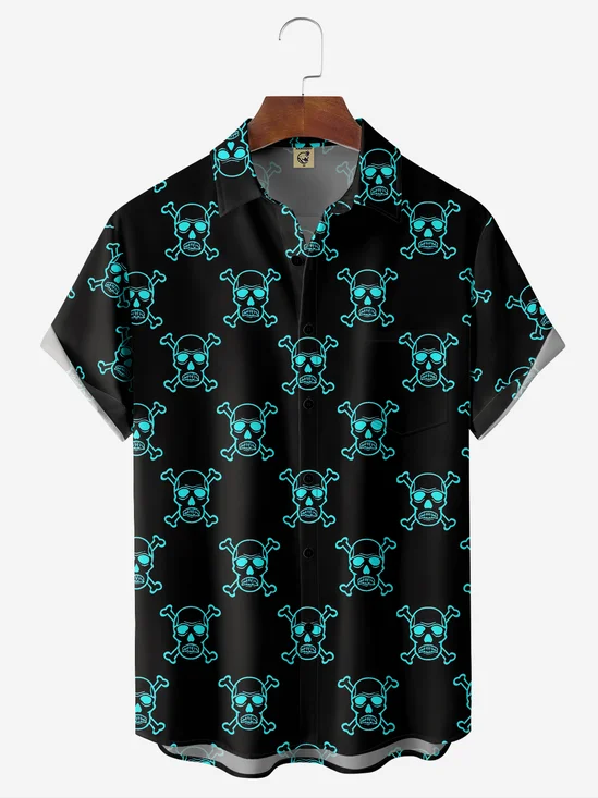 Hardaddy Moisture-wicking Skull Chest Pocket Hawaiian Shirt