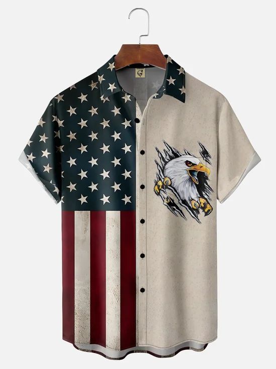 Hardaddy Moisture-wicking Memorial Day American Flag American Eagle Chest Pocket Casual Shirt