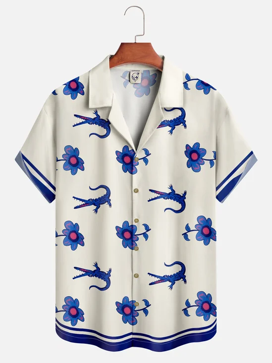 Hardaddy Light Blue White Lotus Alligator Dress Shirt 