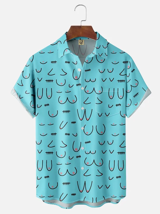 Hardaddy Moisture-wicking Abstract Geometric Chest Pocket Casual Boob Shirt For Men