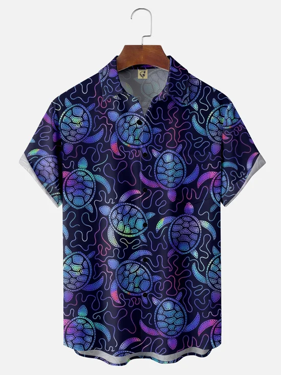 Moisture-wicking Sea Turtle Chest Pocket Hawaiian Shirt