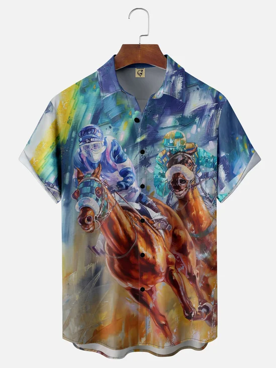 Moisture-wicking Kentucky Derby Chest Pocket Hawaiian Shirt