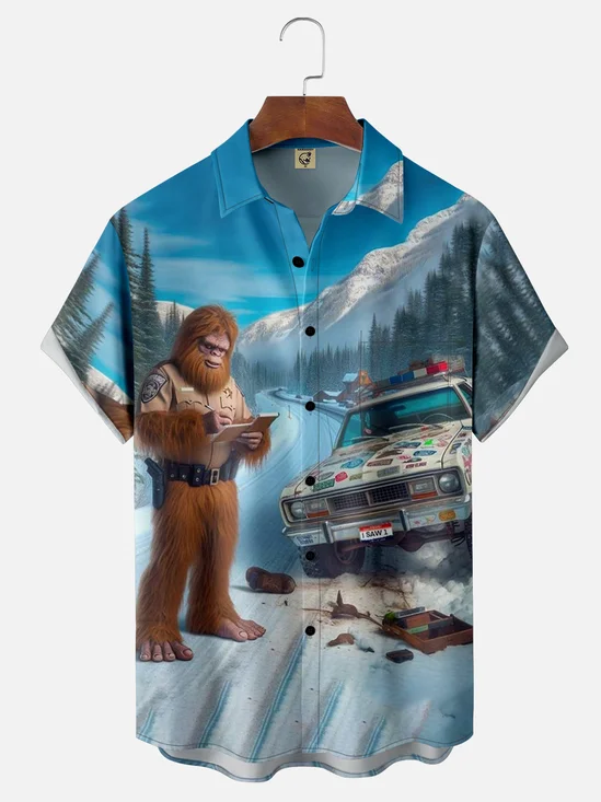 Moisture-wicking Bigfoot Police Chest Pocket Hawaiian Shirt