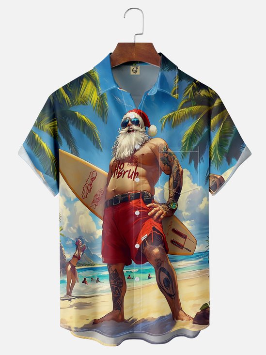 Moisture Wicking Christmas Santa Surf Hawaiian Shirt