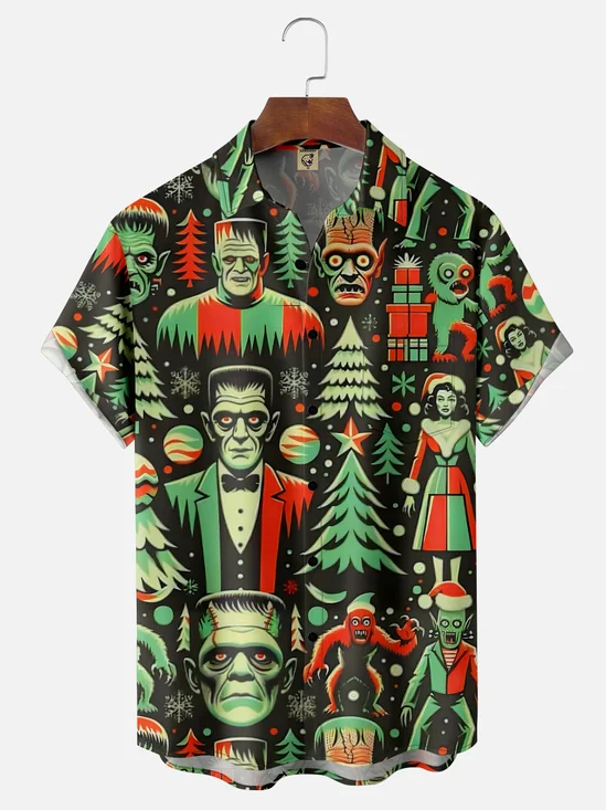 Moisture Wicking Halloween Ghost Chest Pocket Hawaiian Shirt