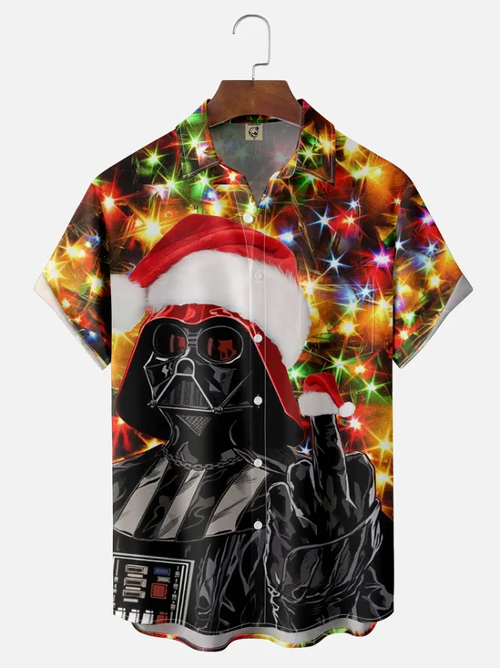 Moisture-wicking Star Robot Christmas Wishes Chest Pocket Hawaiian Shirt