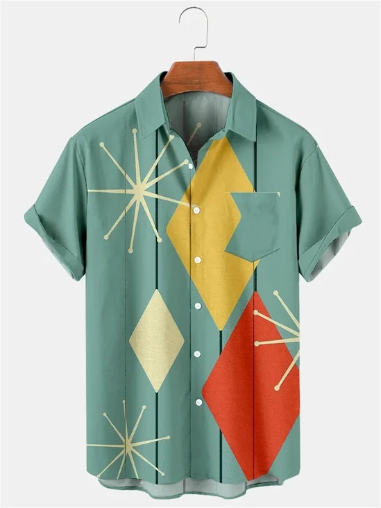 Tall Size Moisture-wicking Geomatric Chest Pocket Casual Shirt