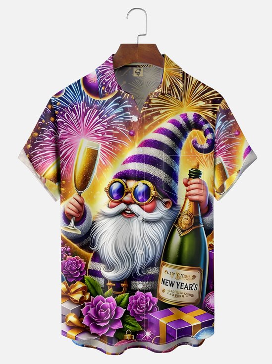Moisture Wicking Happy New Year Gnome Chest Pocket Casual Shirt