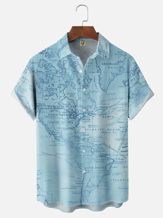 Tall Size Moisture-wicking Map Chest Pocket Casual Shirt