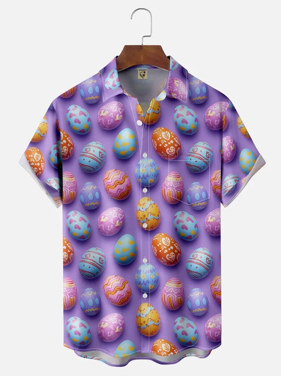 Moisture-wicking Easter Eggs Chest Pocket Casual Shirt