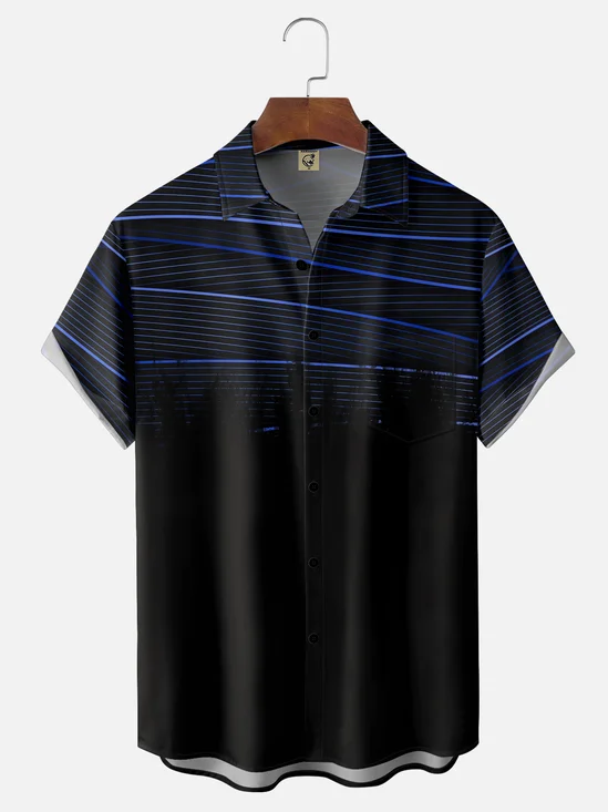 Moisture-wicking Geomatric Striped Chest Pocket Casual Shirt