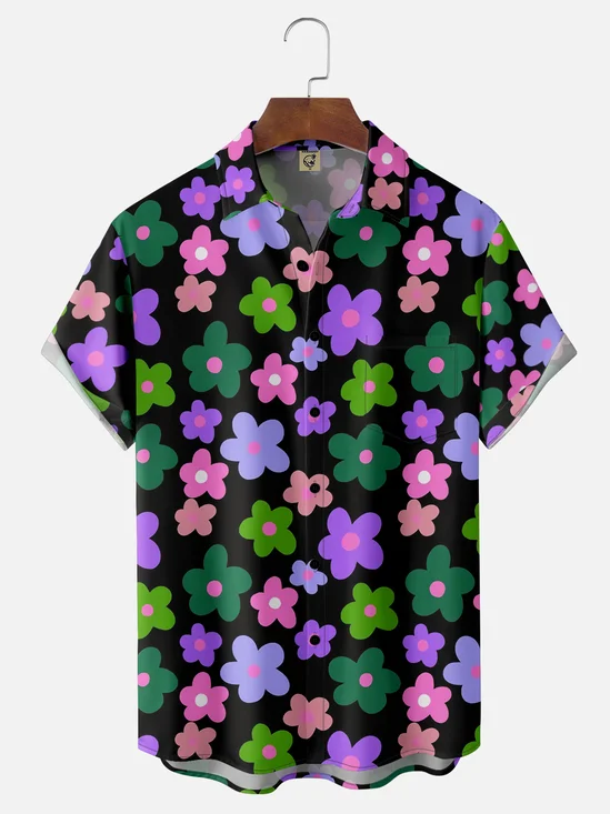 Moisture-wicking Floral Chest Pocket Hawaiian Shirt