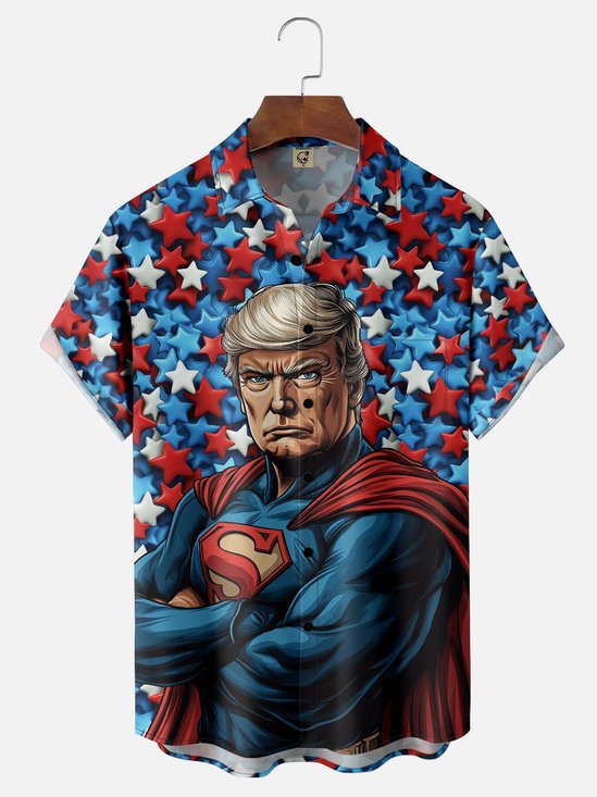 Moisture-wicking Superman Trump Keep America Great Chest Pocket Casual Shirt