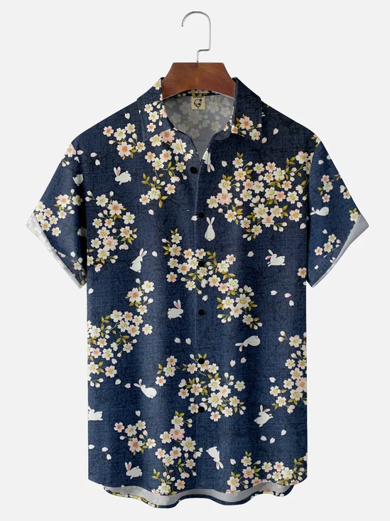 Moisture-wicking Sakura Bunny Rabbit Chest Pocket Hawaiian Shirt